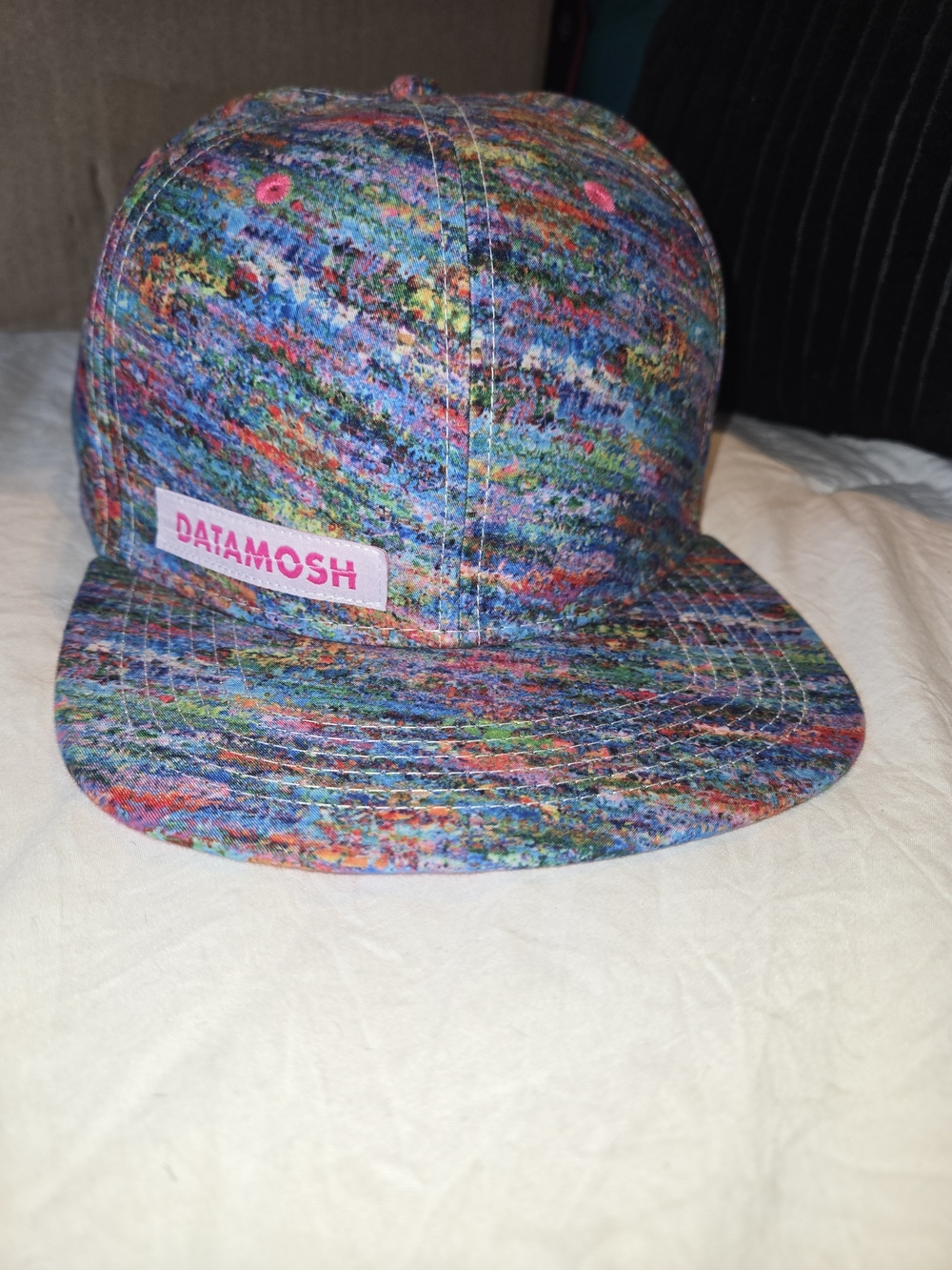 DATAMOSH Snapback Hat Multicolor Glitch Abstract Print Pink Flat Brim Cap